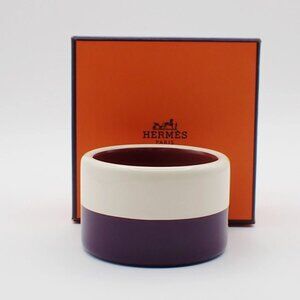HERMES Logo Bicolor Resin Bangle Bracelet Size S White Purple 62RL258